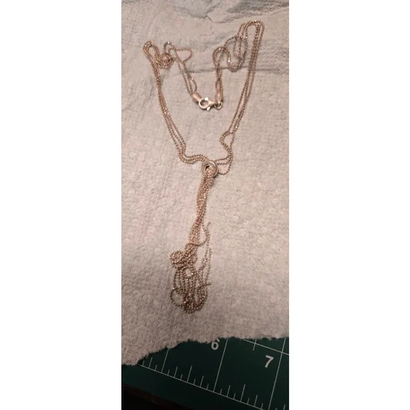 Necklace 925 sterling 3 strands lariat style pre-owned light gold - Picture 7 of 10